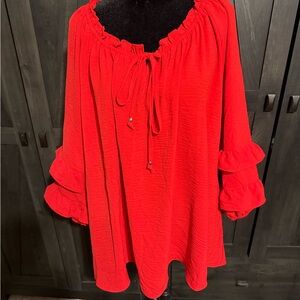 Cato Vibrant Red Ruffled Blouse